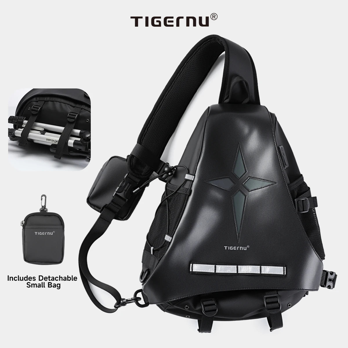 Tigernu Fashion Chest Bags For Men Outdoor Sports Shoulder Bags Male Reflective Strip Crossbody Sling Bags Hiking Biking Travel