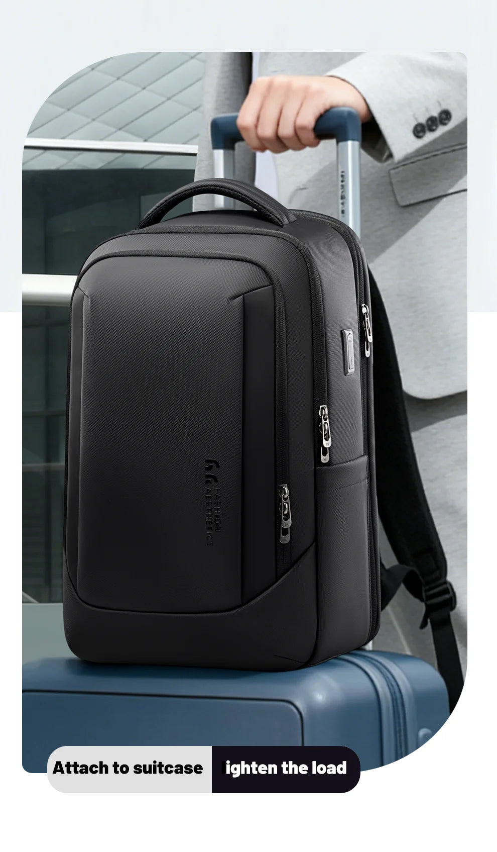 HK Business Backpack with USB Port 17 inch Laptop Bags for Men Waterproof Commute Daypack Large Capacity Travel Office Backpack