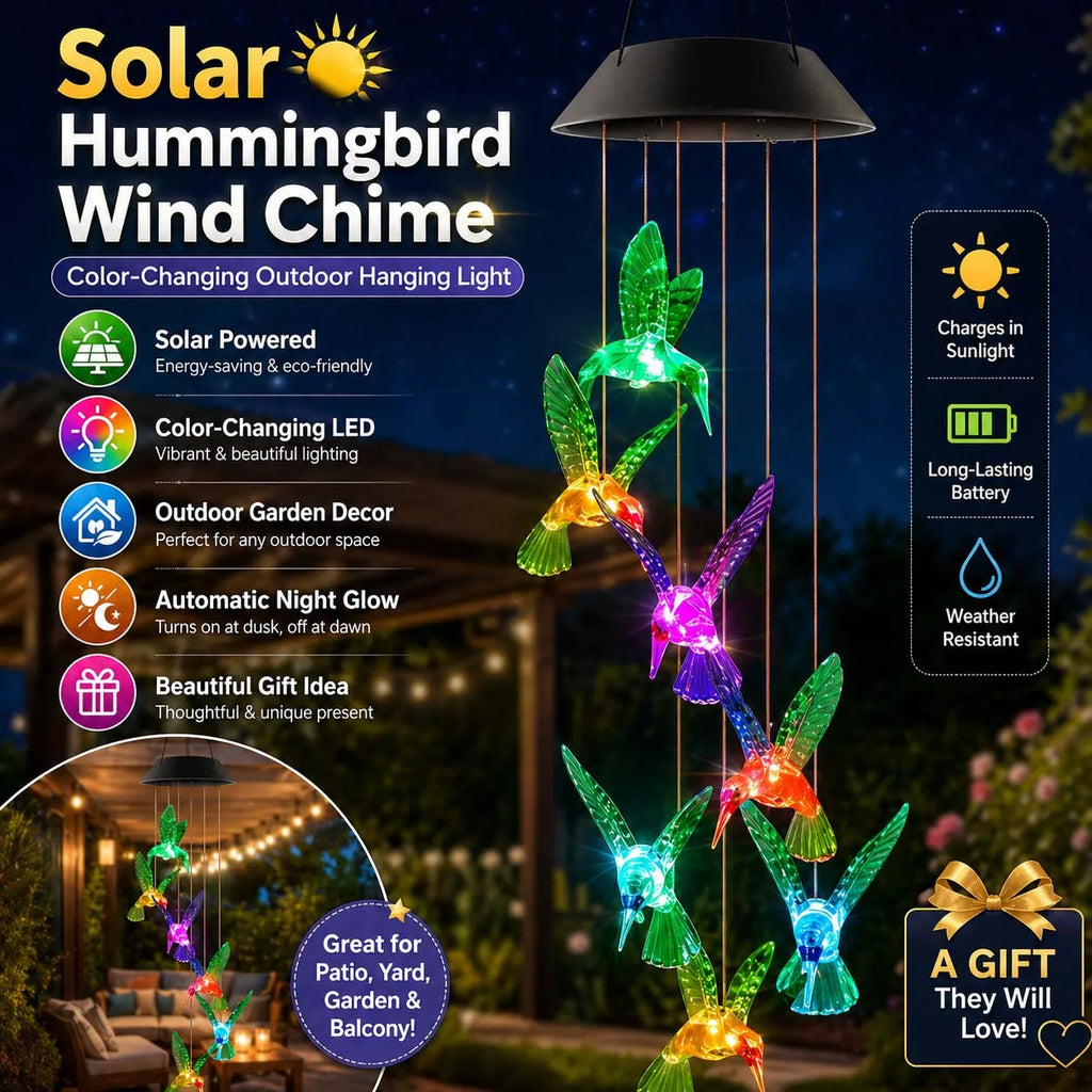 Solar Powered Lamp, Hummingbird, Wind Chime, Outdoor Decoration, Courtyard Decoration, Birthday Gift, Halloween Decoration
