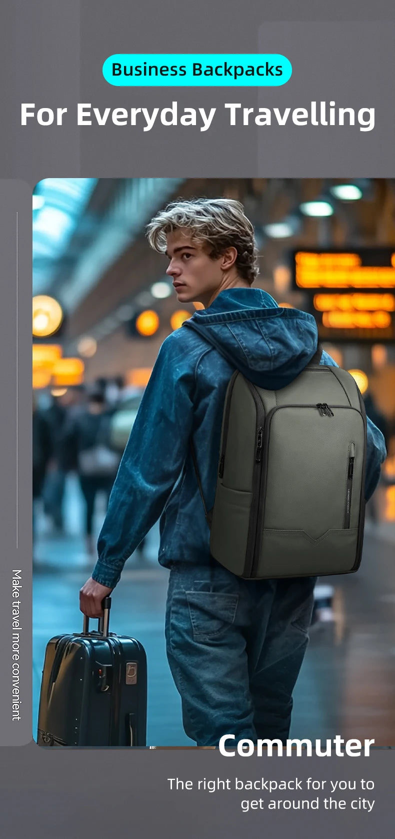 HK Business Travel Backpack Men Waterproof 15.6 inch Laptop Backpack with USB Port Anti-theft Computer College Bag Casual Daypac