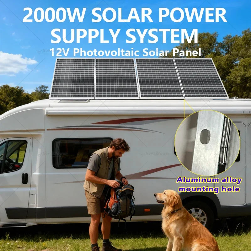 2000W 12V Solar Panel Charger DC System with 100A Controller Ideal for Outdoor Camping Charging Mobile Phones and Car Batteries