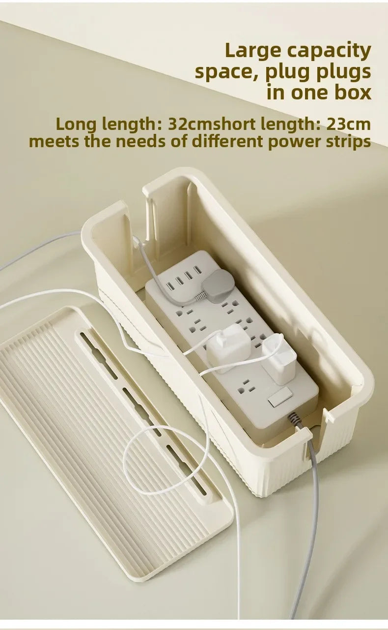 Cable Storage Box Desktop Charging Data Cable Storage Device Plug Socket Cable Management Device Black White Storage Organizer
