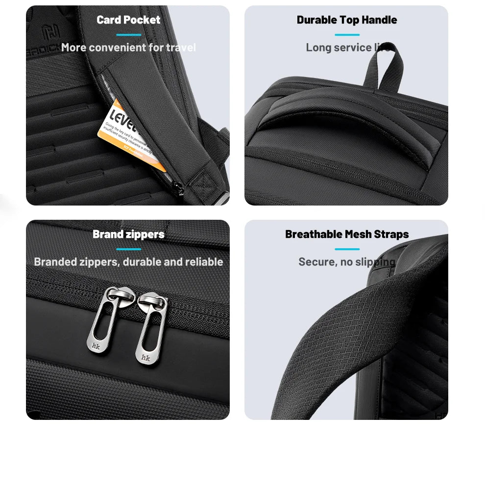 HK Business Backpack with USB Port 17 inch Laptop Bags for Men Waterproof Commute Daypack Large Capacity Travel Office Backpack