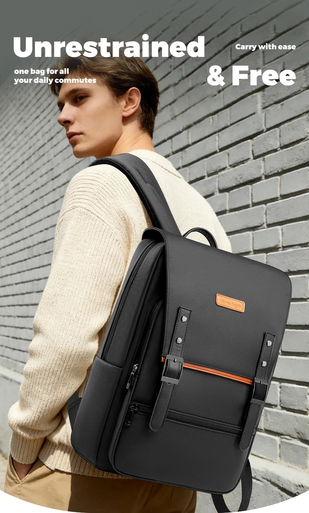 HK Stylish Business Backpack for Men Waterproof 15.6 inch Laptop Backpack Travel School Bag Large Capacity Daypack Computer Bag