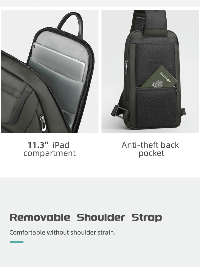 HK Multifunction Men's Shoulder Bag Waterproof Crossbody Bag Fit 11 inch iPad Lightweight Messenger Sling Bag for Travel Outdoor