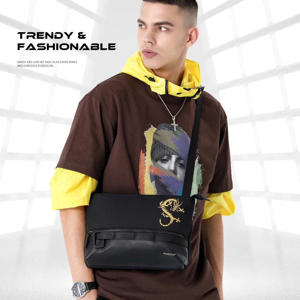 Tigernu Chinese Style Crossbody Bags For Men 9.7inch Tablet Shoulder Bags Mini Light-weight Travel Bags For Men Dragon Series
