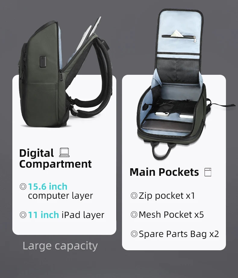HK Business Travel Backpack Men Waterproof 15.6 inch Laptop Backpack with USB Port Anti-theft Computer College Bag Casual Daypac