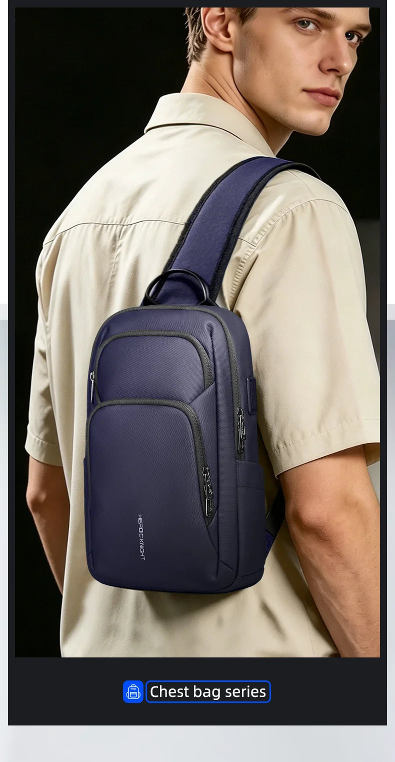 HK Multifunction Men's Shoulder Bag Oxford Crossbody Bag with USB Port Waterproof Chest Bag for Men Casual Phone Pouch SlingPack