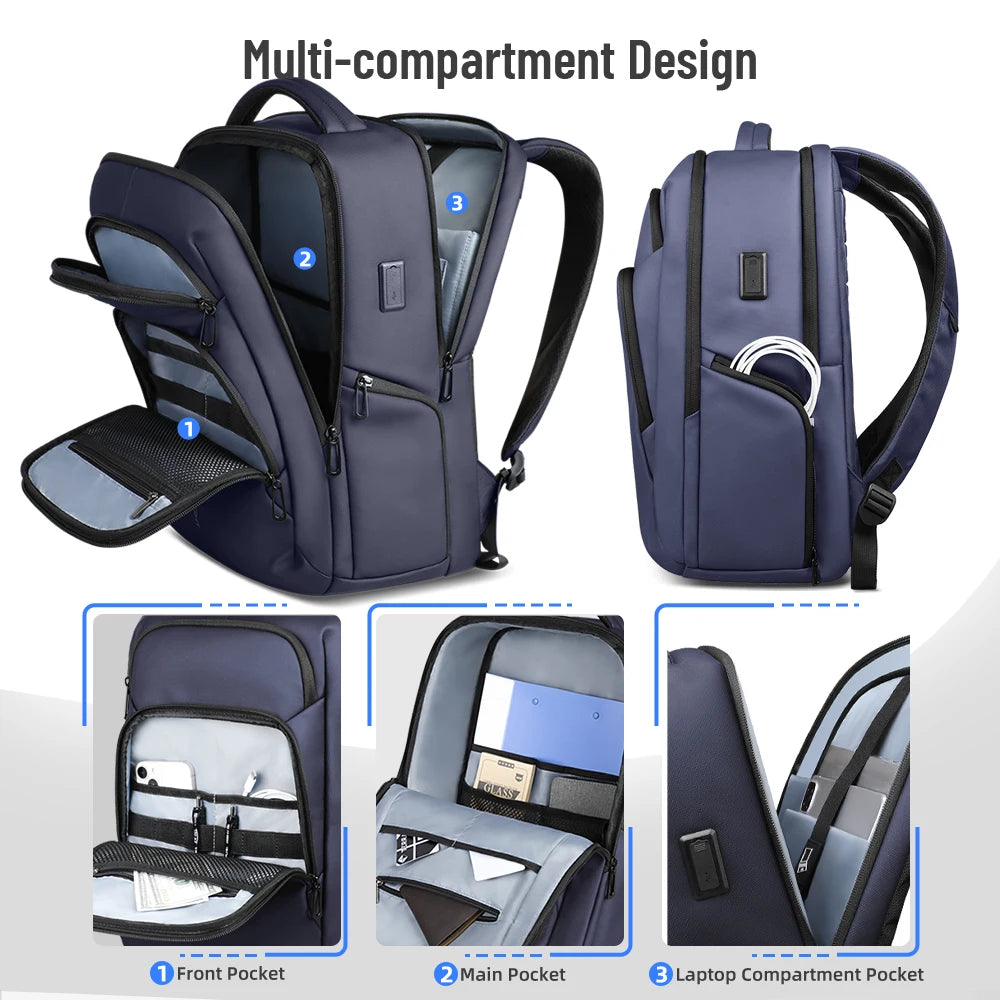HK Business Travel Backpack Men Waterproof  17.3 Inch Laptop Backpack with USB Port Casual Daypack for Work College Computer Bag