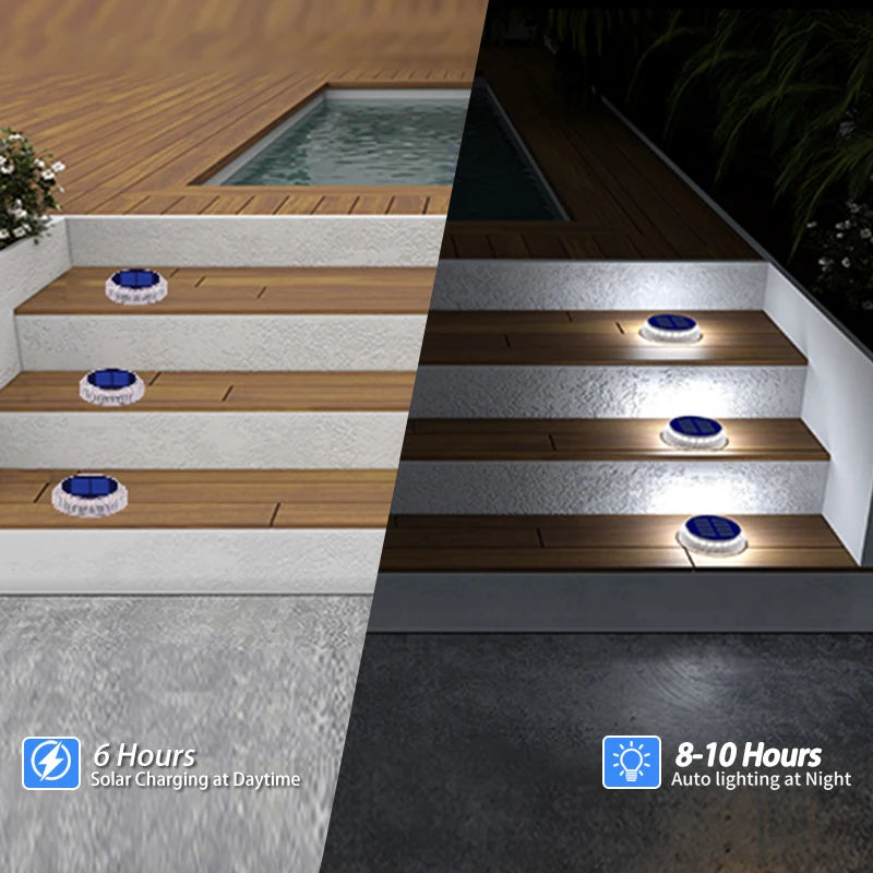 Solar Driveway Lights Solar Dock Lights Blue Solar Deck Lights Outdoor IP68 Waterproof Stick Pathway Outdoor Solar Deck Lights