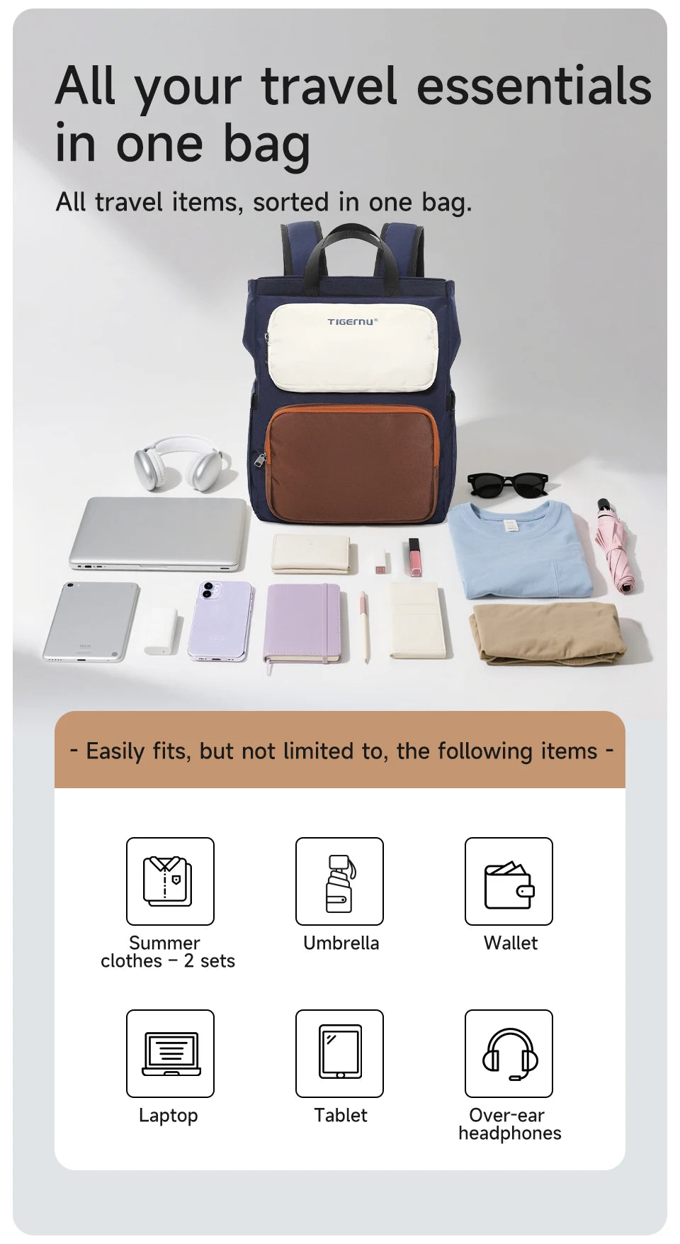 Tigernu Women Backpacks Fashion School Backpack Girls Bags 15.6'' Laptop Backpack For Women Bags Outdoor Knapsack Female Handbag