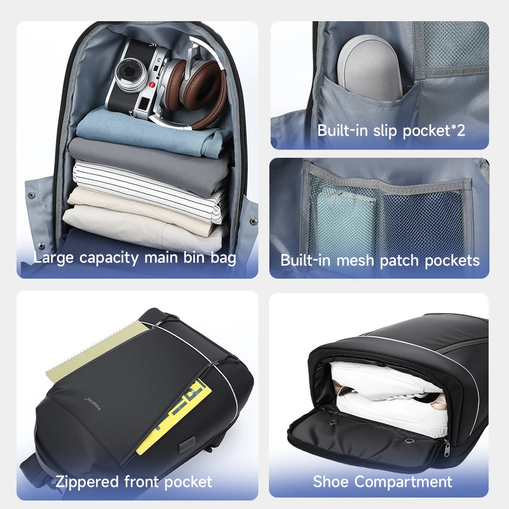 Tigernu Durable Fashion Backpack Men Large‑Capacity Travel Backpack With Shoes Pocket 180° Opening Bags Male School Backpack Lap