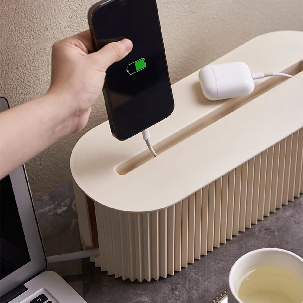 Household Socket Board Organizer Box with Lid for Home Office Desk - Multifunctional Cord Hider To Hide Wires, Cables, Sockets