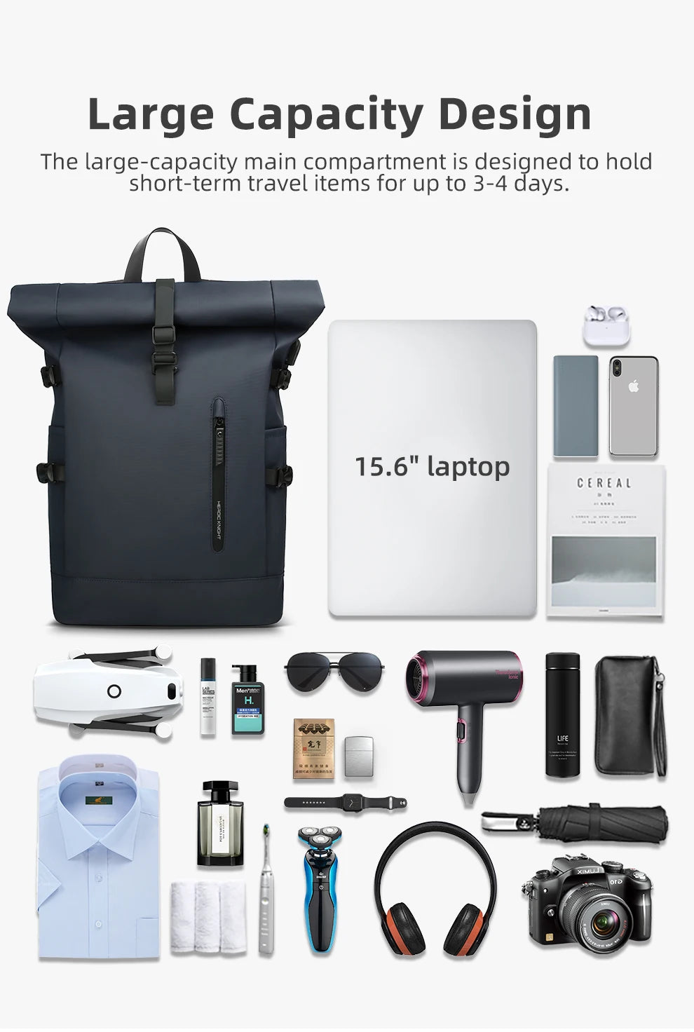HK Large 15.6 Inch Laptop Backpack Men Anti-Theft Travel Backpack for Business University Bicycle School Backpack With USB Port