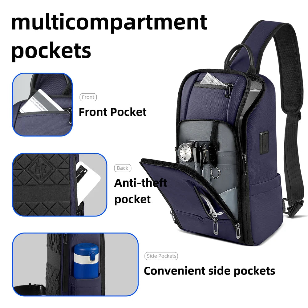 HK Minimalist Crossbody Bag Lightweight Men's Shoulder Bag With USB Port Anti-theft Business Bags for Man Waterproof Daily Pack