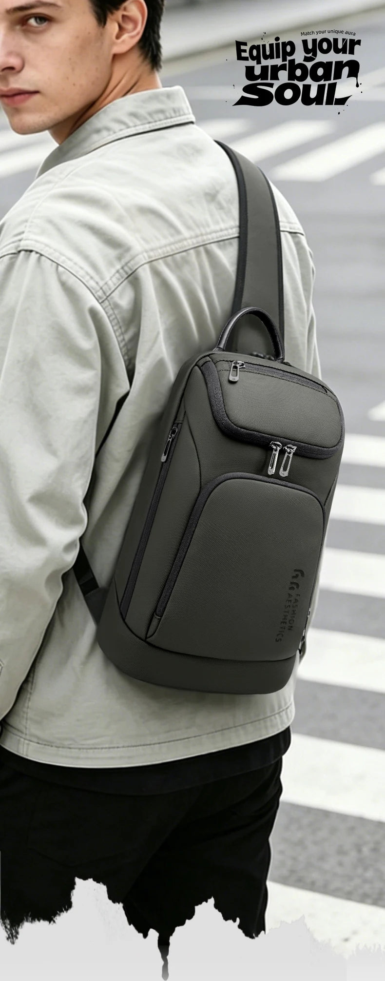 HK Multifunction Men's Shoulder Bag Waterproof Crossbody Bag Fit 11 inch iPad Lightweight Messenger Sling Bag for Travel Outdoor
