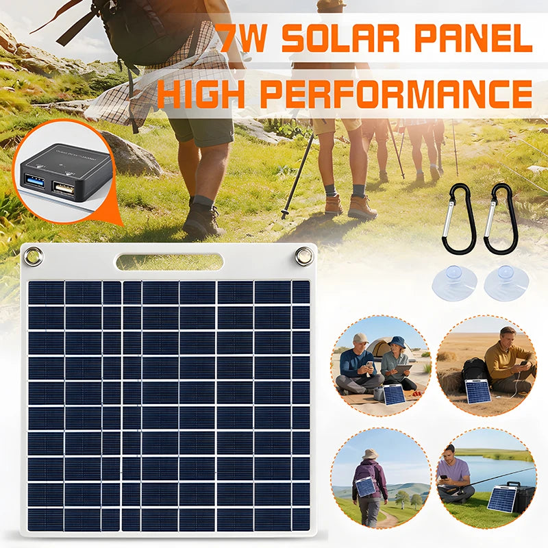 7W Solar Battery Charger Portable double USB-A Solar Panel Emergency Solar Battery Charger for Camping Hiking Doorbell Securit