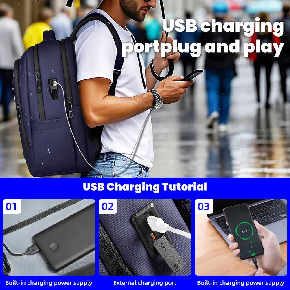 HK Travel Backpack for Men Airline Approved 17” Laptop Business Backpack Large Capacity Rucksack With USB Port Computer Backpack