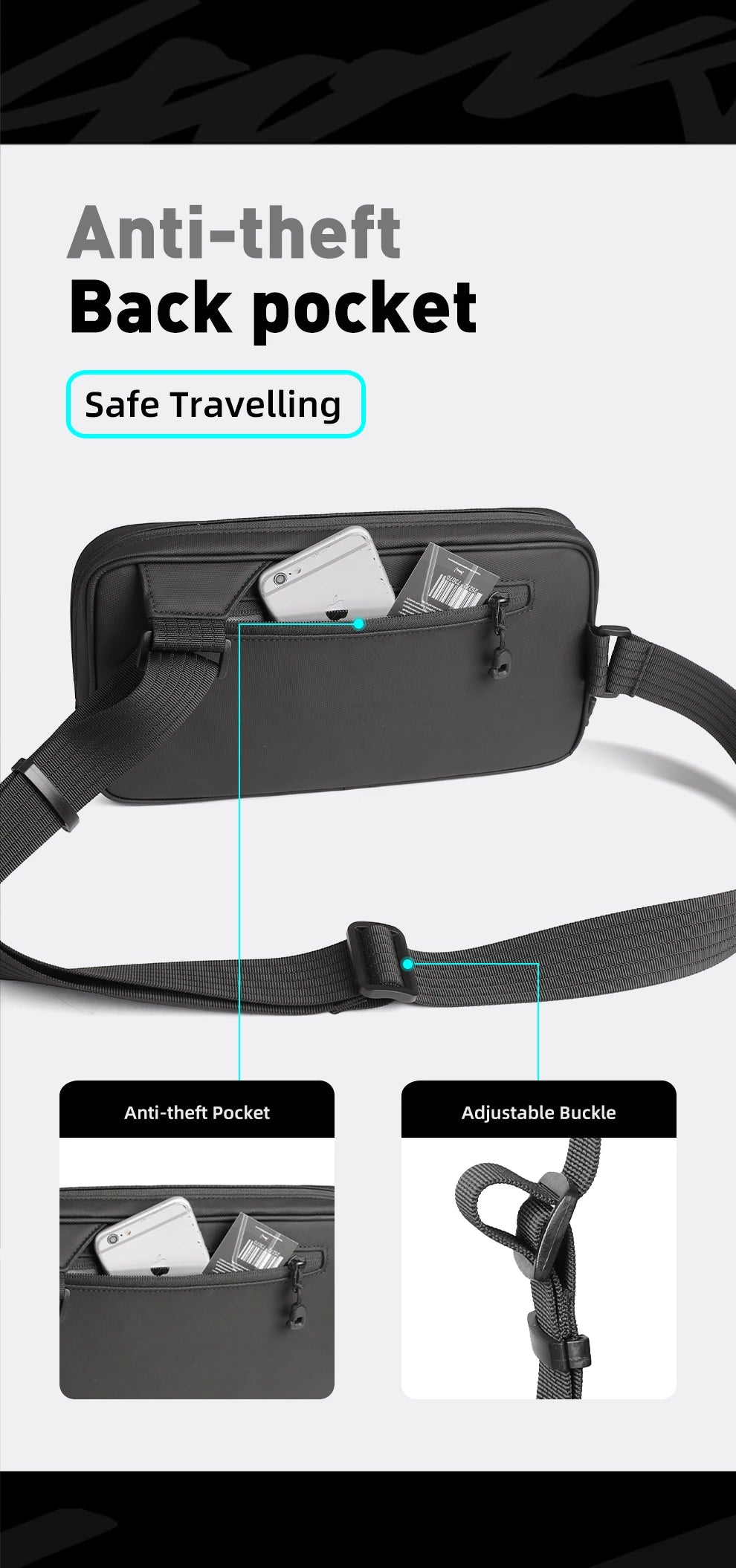 HK Lightweight Crossbody Bag For Men Waterproof Shoulder Messenger Bag Compatible With Handheld Game Console Travel Chest Pouch