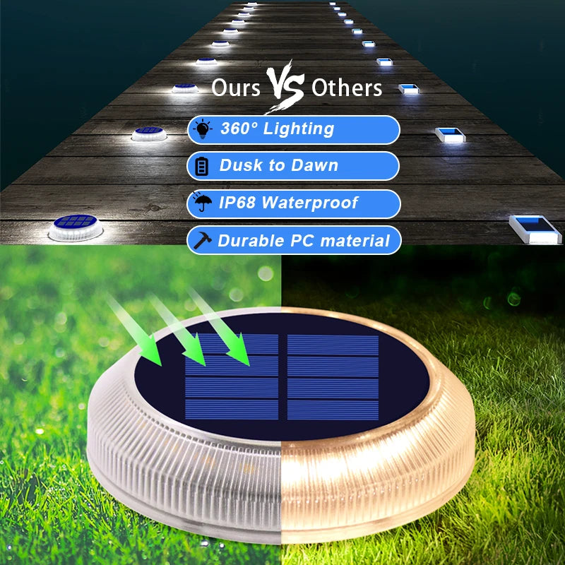 Solar Driveway Lights Solar Dock Lights Blue Solar Deck Lights Outdoor IP68 Waterproof Stick Pathway Outdoor Solar Deck Lights