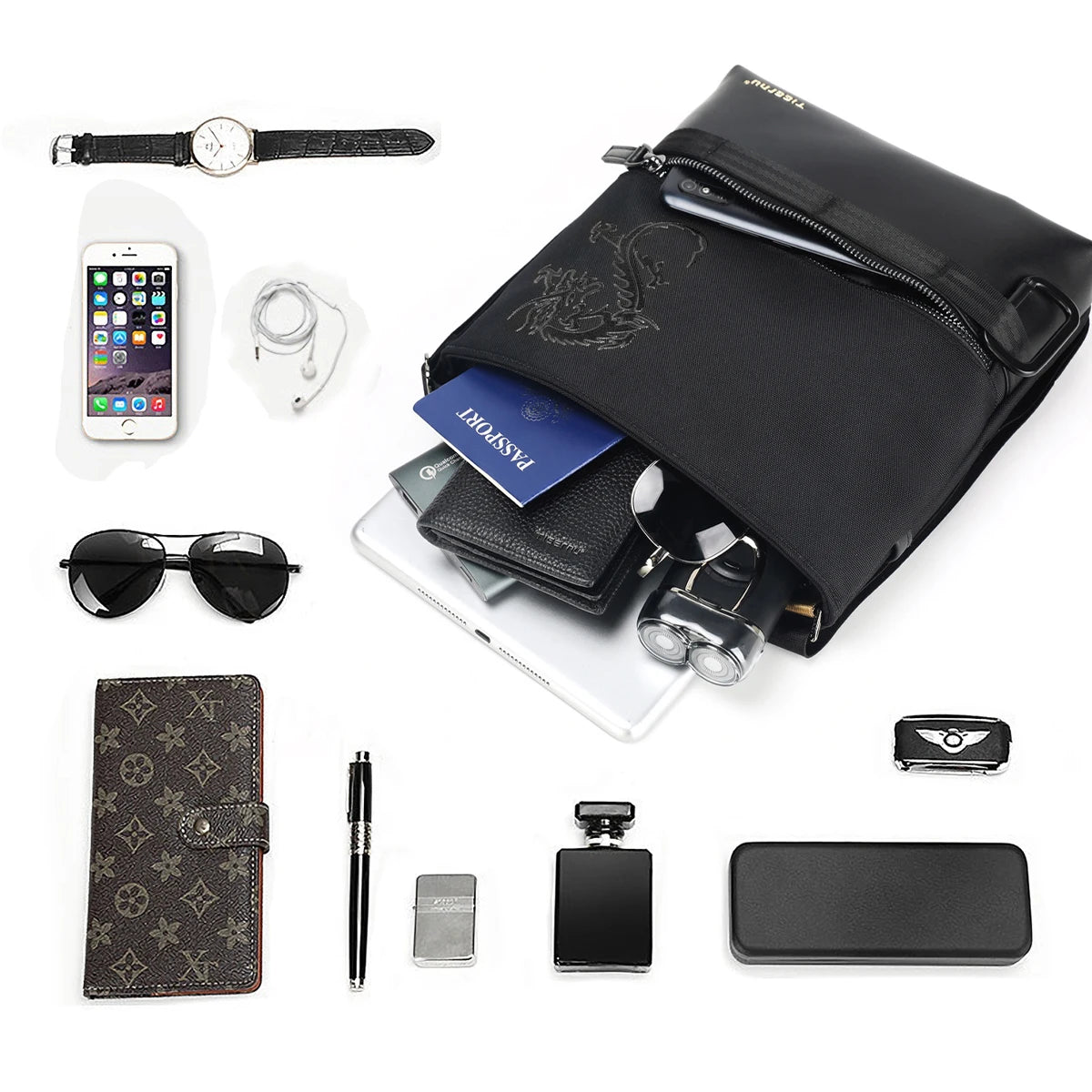 Tigernu Crossbody Bags For Men Chinese Style Shoulder Bags Mini Bag Travel Bags For Men Dragon Series