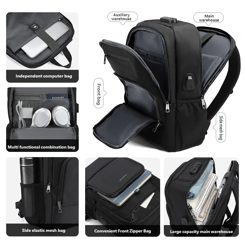 Tigernu 15.6 Laptop Backpack Business Travel Daily Backpack With External USB Port Wear‑Resistant Suspended Zipper Anti‑Theft