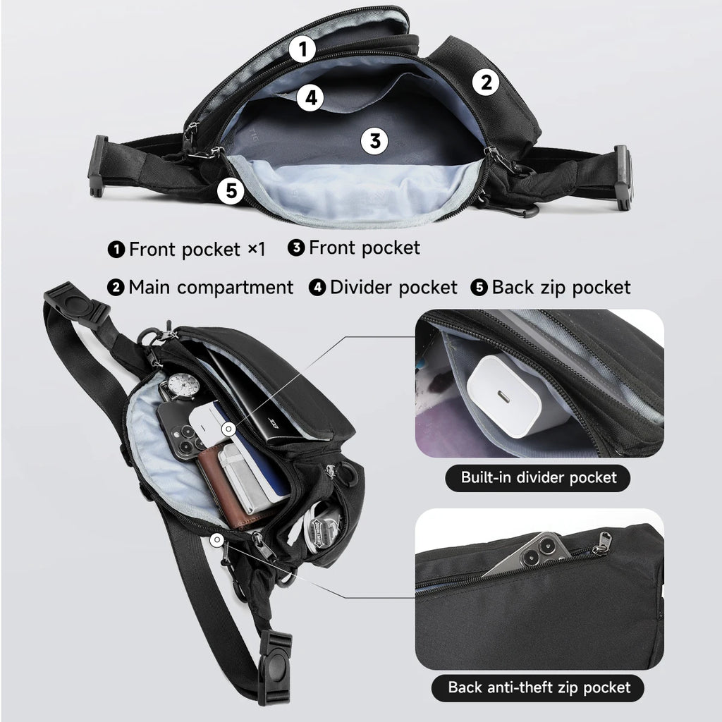 Tigernu Chest Bags Men's Shoulder Bag Fanny Packs For Men Hip Sack Crossbody Bag Men Sling Bag Men's Breasts Tactical Bags Male