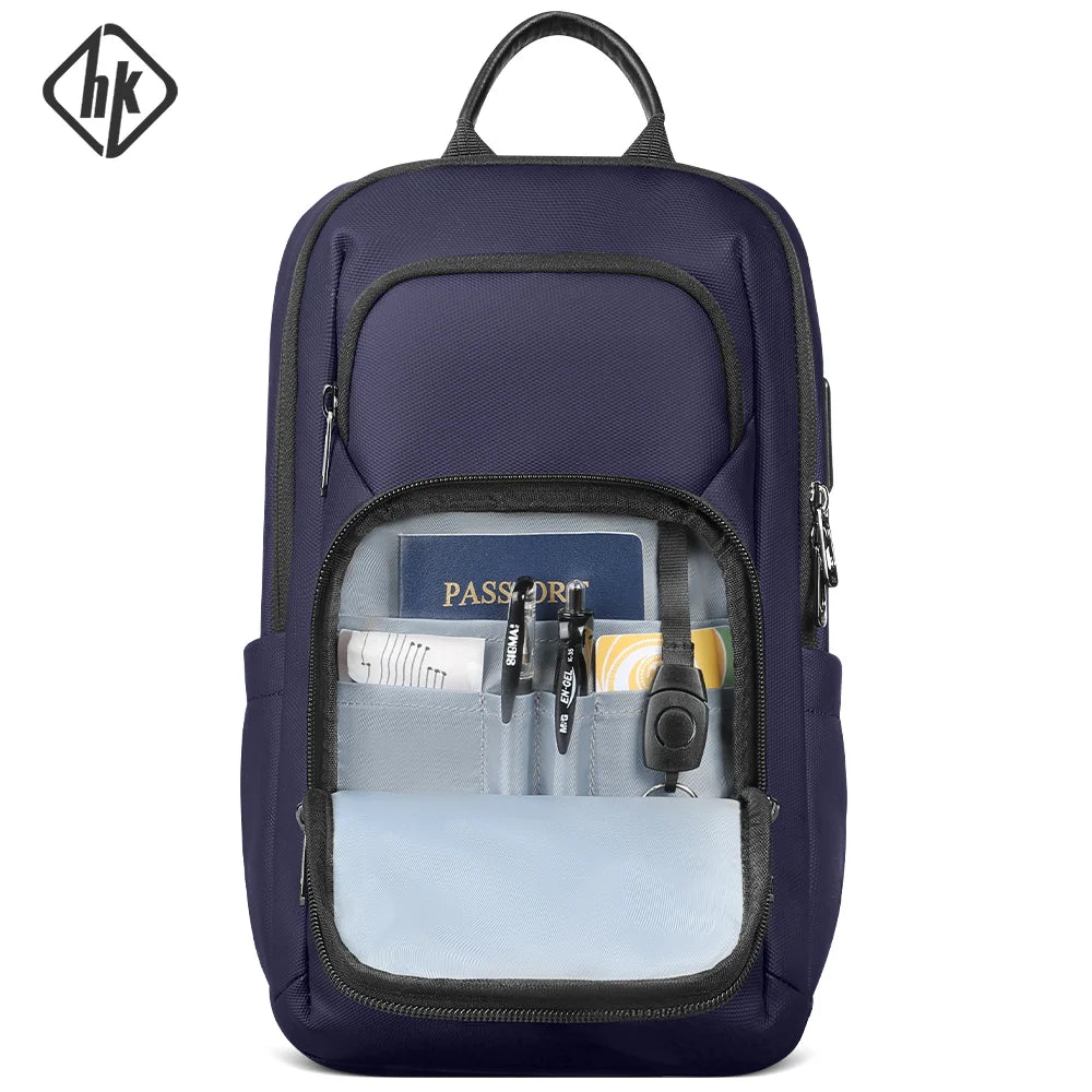 HK Fashion Chest Bags for Men 7.9 inch Crossbody Bag Waterproof Shoulder Bag with USB Charging Short Trip For Male Travel Packs