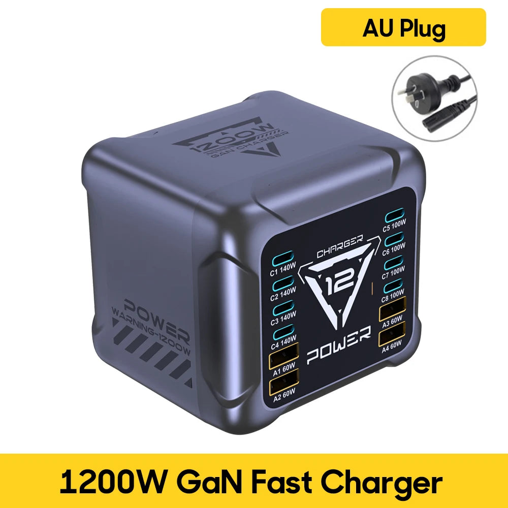 1200W USB C Charger, GaN PD3.1 140W 100W PPS Fast Charging Station Type-C Laptop Power Adapter for MacBook Samsung S25 iPhone 17