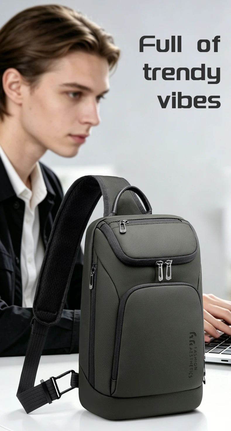 HK Fashion Crossbody Bags for Men Oxford Lightweight Chest Bag Fit 11 inch iPad Waterproof Messenger Sling Pack Leisure Satchel