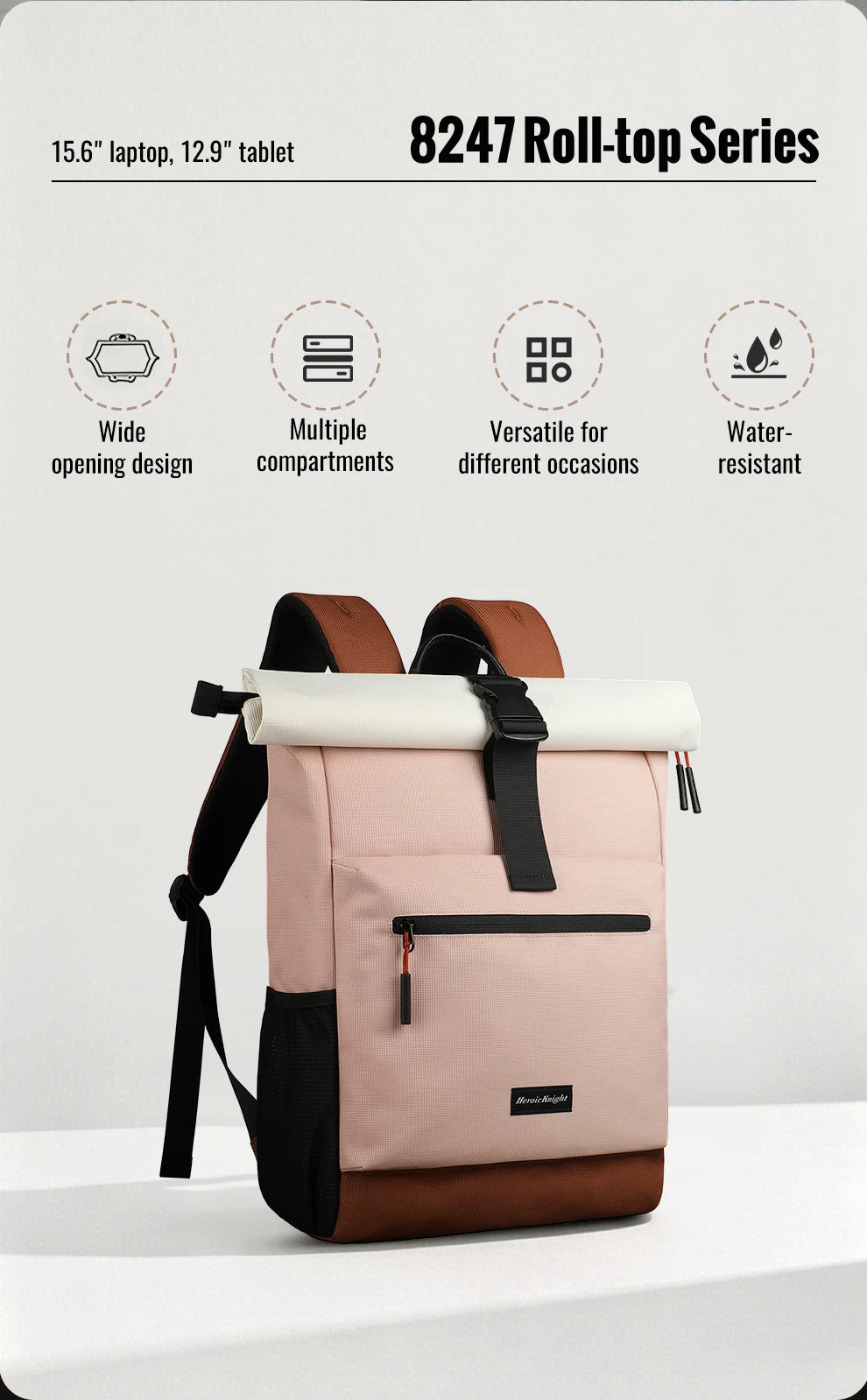 HK Expandable Travel Backpack Roll-top Laptop Backpack for Women Waterproof 15.6 inch Computer School Bags with USB Port Daypack
