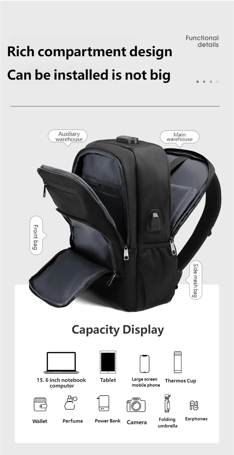 Tigernu 15.6 Laptop Backpack Business Travel Daily Backpack With External USB Port Wear‑Resistant Suspended Zipper Anti‑Theft