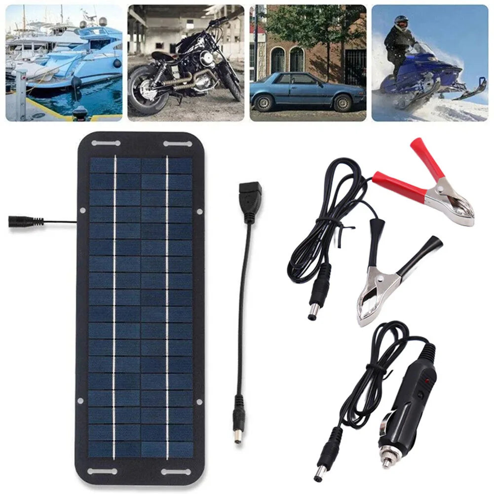 12V Monocrystalline Solar Panel Trickle Battery Charger, Portable Solar Power Maintainer Kit with 12V Output for Car, Van, Motor