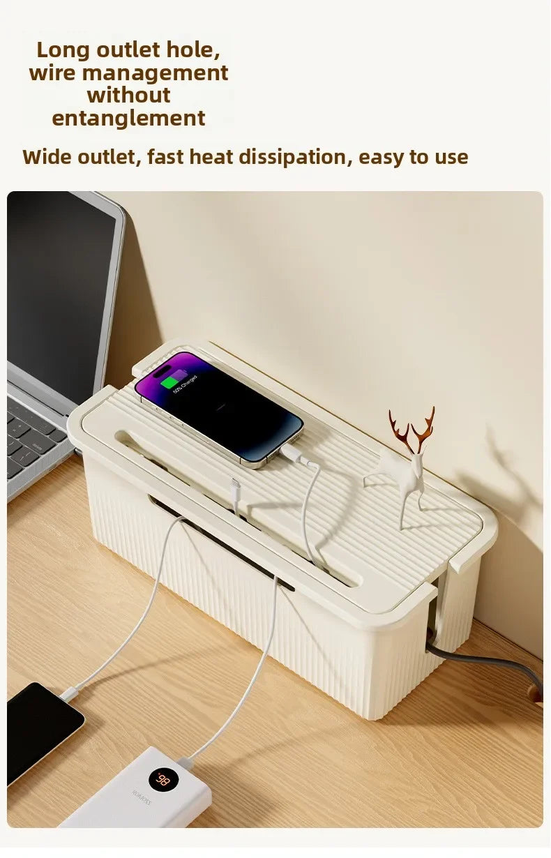 Cable Storage Box Desktop Charging Data Cable Storage Device Plug Socket Cable Management Device Black White Storage Organizer