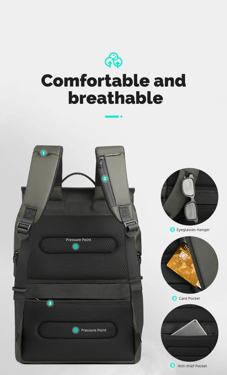 HK Large Travel Backpack for Men Vintage Business Backpack Waterproof 15.6 inch Laptop School Bag Multifunction Hiking Rucksuck