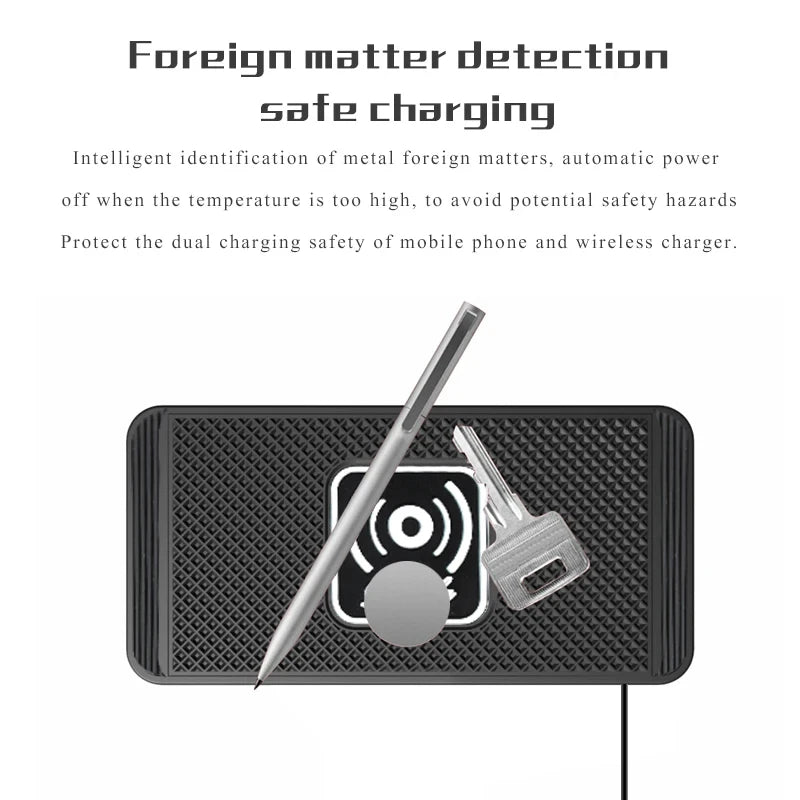 15W Wireless Car Charger Pad Non-Slip Qi Fast Charging for Android & iPhone 11/12/13/14 - Vehicle Phone Charger