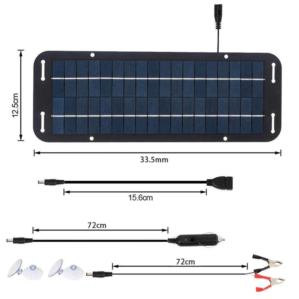 12V Monocrystalline Solar Panel Trickle Battery Charger, Portable Solar Power Maintainer Kit with 12V Output for Car, Van, Motor