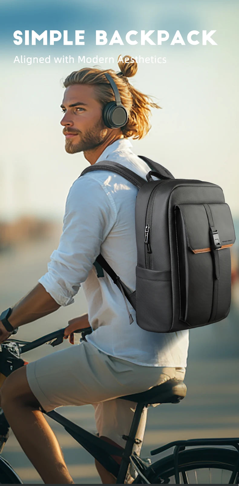 HK Stylish Business Backpack for Men Waterproof 15.6 inch Flap Laptop Backpack Multiple Pockets Casual Daypack for Work School