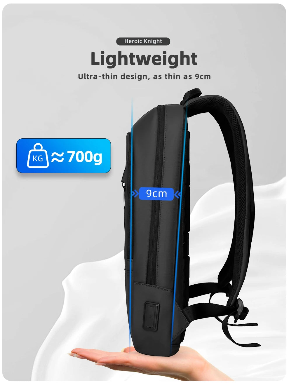 HK Slim Business Backpack for Men 17.3 inch Laptop Bag with USB Port Lightweight School Bag Waterproof Travel Backpacks for Work