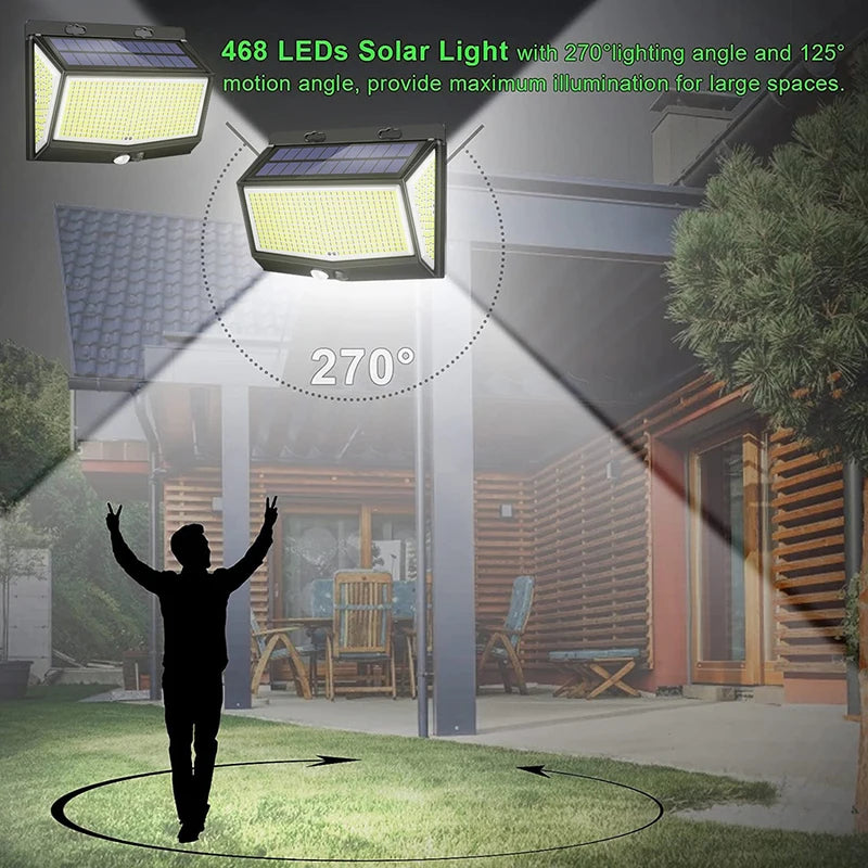 Solar Lights Outdoor 458 LED Solar Wall Lamp Waterproof Wireless Motion Sensor Security 3 Modes Garden Fence Yard Deck Garage