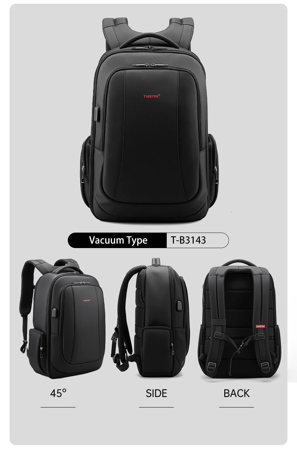Tigernu Men Backpacks Vacuum Compression Backpacks 14 15.6 17.3'' Laptop Backpack For Men School Backpack Male Travel Backpacks