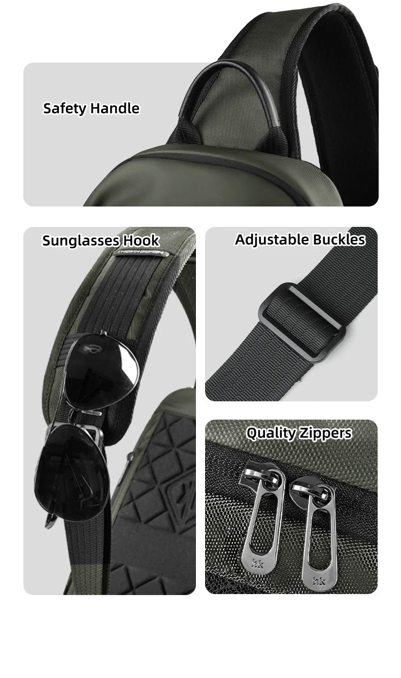 HK Lightweight Crossbody Bag for Men Waterproof Men's Shoulder Bag with USB Port Anti Theft Chest Sling Bags Commute Work Pouch