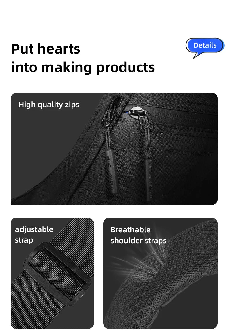 HK Waterproof Men's Shoulder Bag X-Pac Fabric Crossbody Chest Bag Phone Pouch Outdoor Travel Sling Pack Hiking Cycling Side Bags