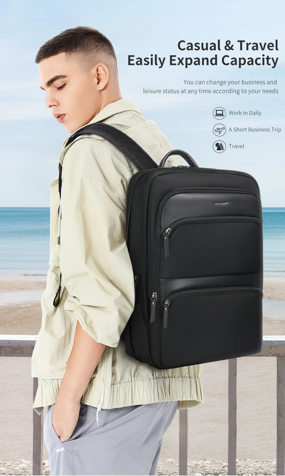 Tigernu Expandable Backpack Men Thin Bags For Men Travel Backpack Waterproof Male 15.6inch Laptop Backpack Bag Mochilas Knapsack