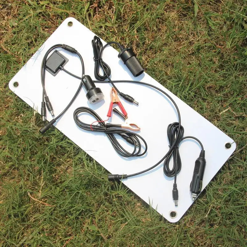 Solar Car Charger 15W with Dual USB DC Output Semi Flexible Solar Panel Charger for 12V Car Boat Battery Charging