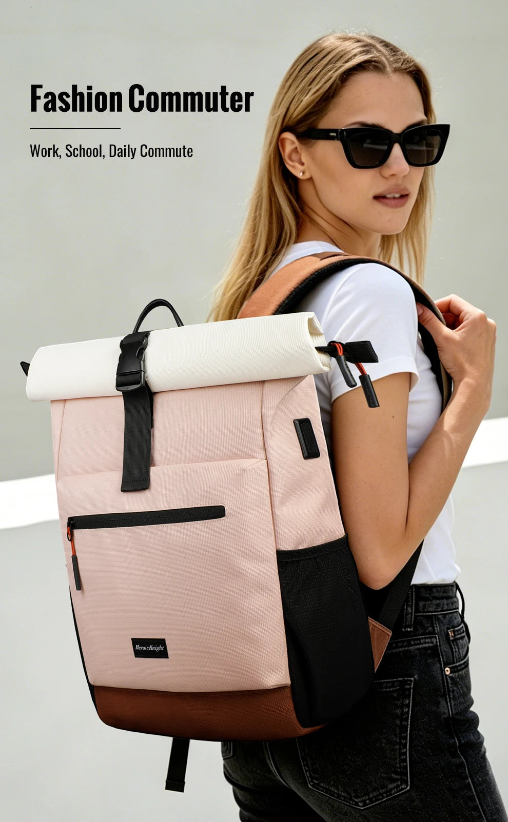 HK Multifunction Backpack for Women 15.6 inch Laptop Notebook Backpack Expandable School Bag Large Capacity Travel Daypack Pink