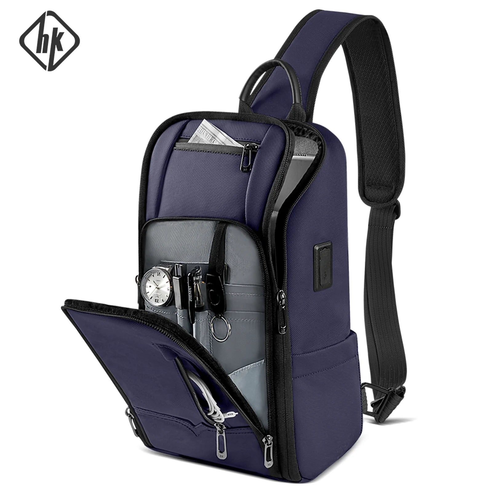 HK Minimalist Crossbody Bag Lightweight Men's Shoulder Bag With USB Port Anti-theft Business Bags for Man Waterproof Daily Pack