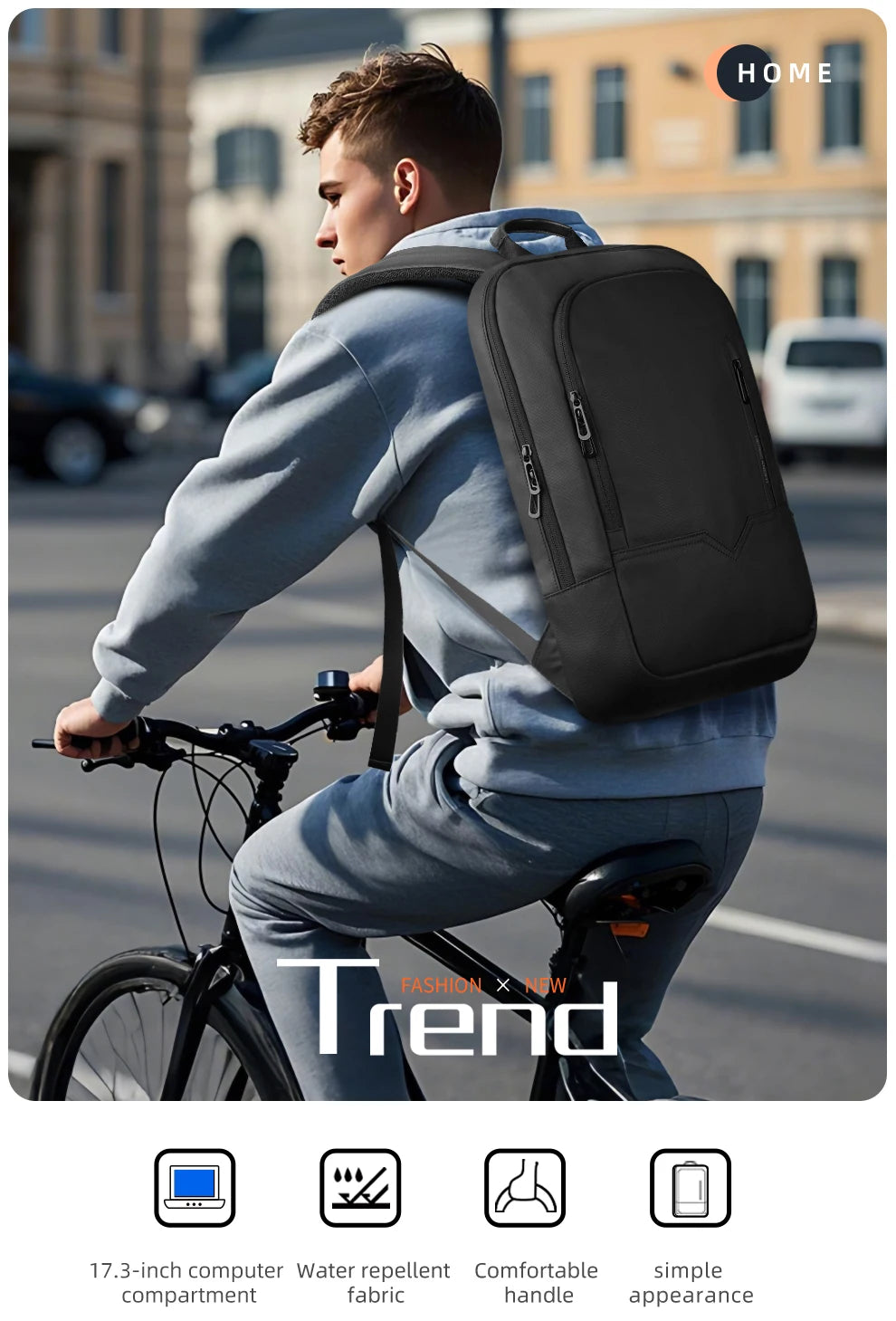 HK Slim Business Backpack for Men 17.3 inch Laptop Bag with USB Port Lightweight School Bag Waterproof Travel Backpacks for Work