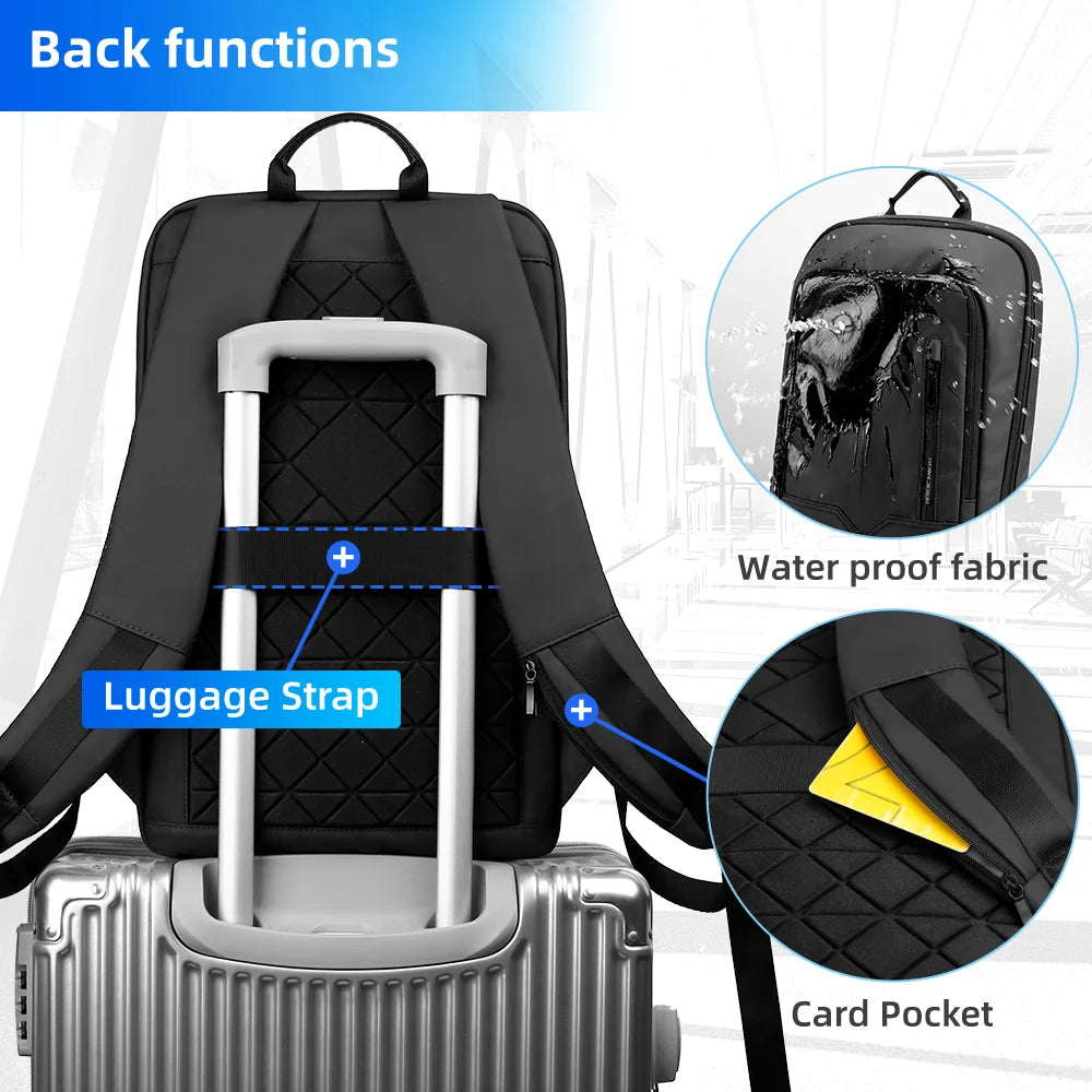 HK Slim Business Backpack for Men 17.3 inch Laptop Bag with USB Port Lightweight School Bag Waterproof Travel Backpacks for Work