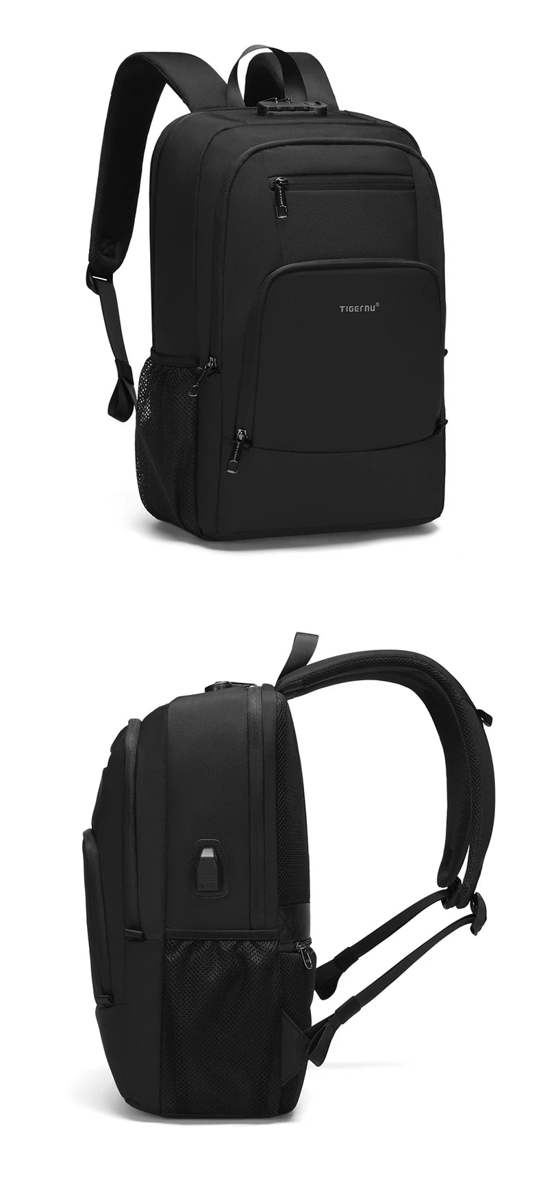 Tigernu 15.6 Laptop Backpack Business Travel Daily Backpack With External USB Port Wear‑Resistant Suspended Zipper Anti‑Theft